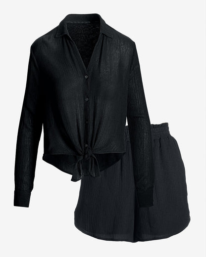 Gauze Shirt and Short Lounge Set Proper Black