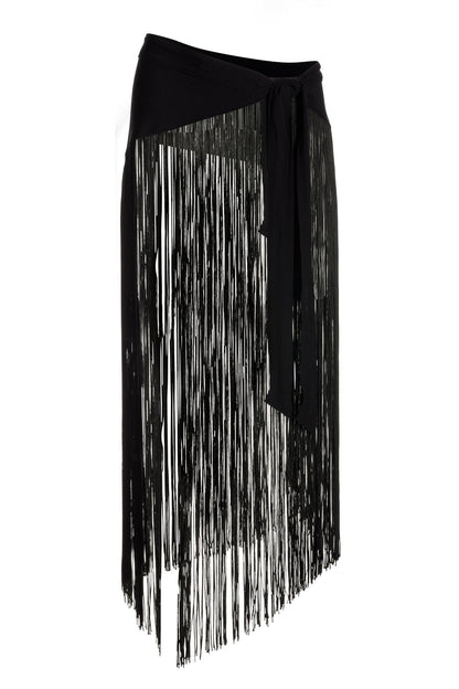 Fringe Wrap Cover Up Black