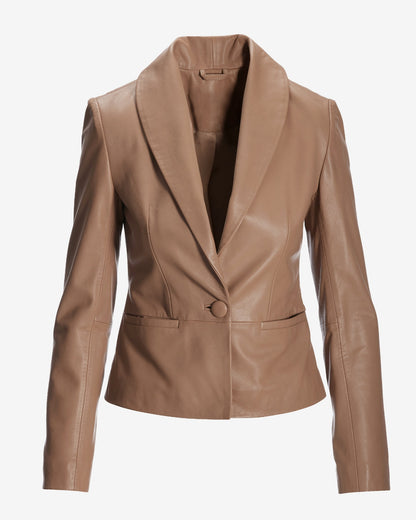 Genuine Leather Shawl Collar Jacket Tan