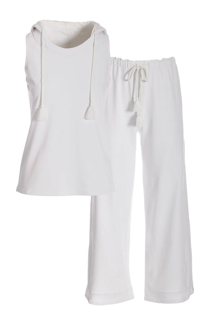 French Terry Sleeveless Cropped Pant Set White