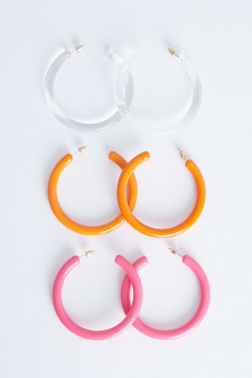 3 Pack Colourful Hoop Earrings - Laria