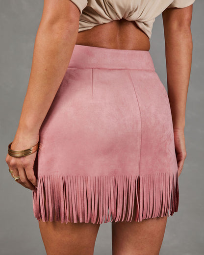 Country Nights Embellished Faux Suede Fringe Mini Skirt