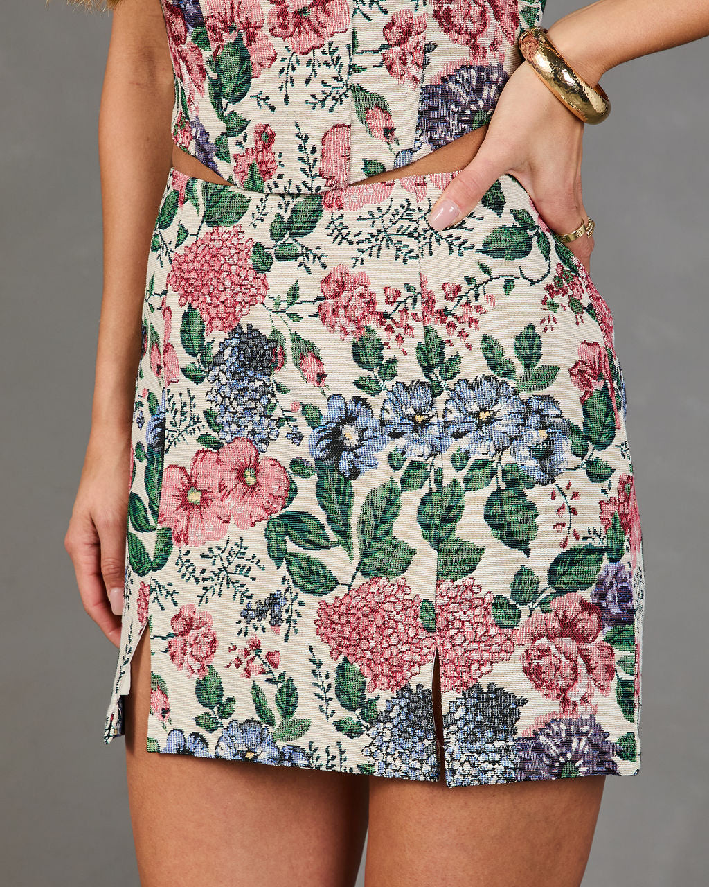 Blissful Blooms Floral Tapestry Mini Skirt