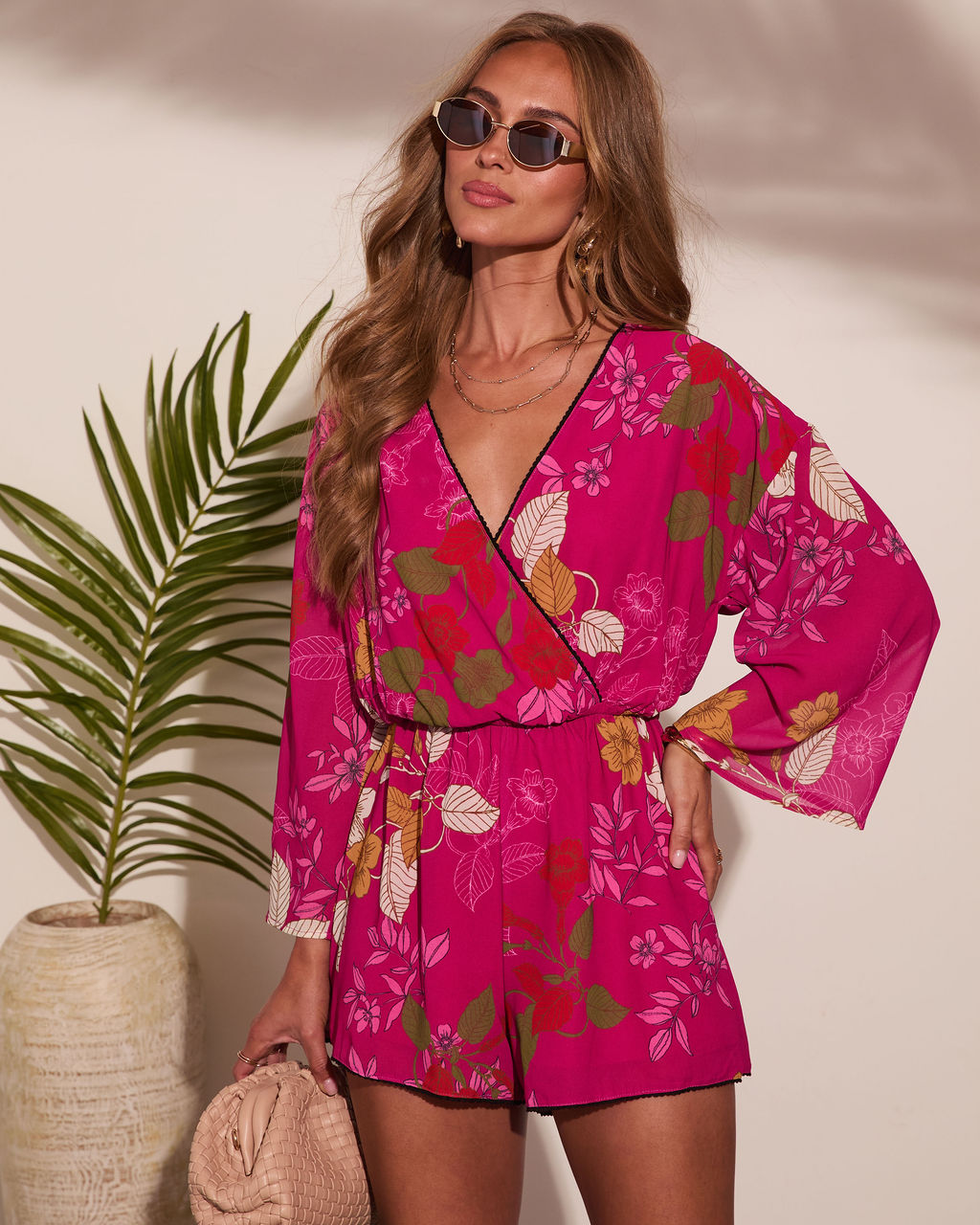 Evening Romance Tropical Floral Wrap Tie Romper