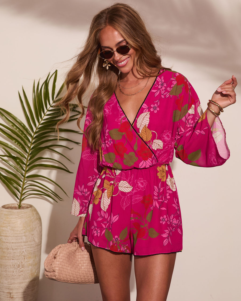 Evening Romance Tropical Floral Wrap Tie Romper