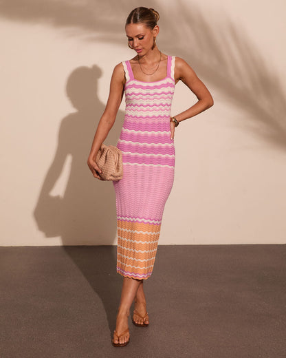 Afternoon Spritz Knit Chevron Midi Dress