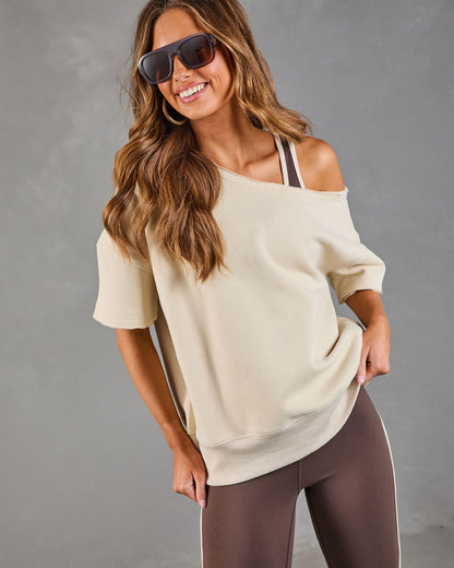 Empower Luxe Short Sleeve Off The Shoulder Sweatshirt