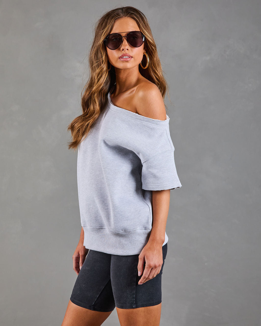 Empower Luxe Short Sleeve Off The Shoulder Sweatshirt