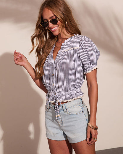 Effort Muse Striped Puff Sleeve Top