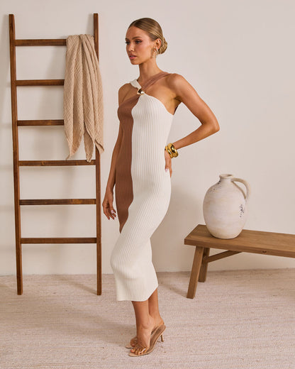 Chic Drift Knit Color Block Midi Dress