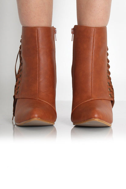 Amia Tan Leather Side Tassel Boots
