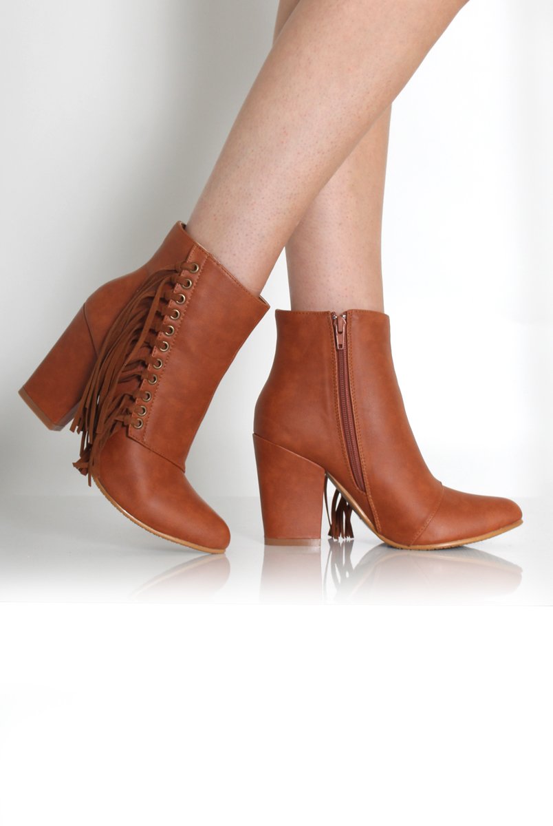 Amia Tan Leather Side Tassel Boots