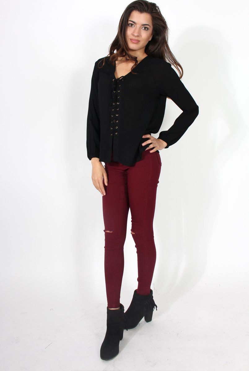Amira Black Tie Front Top