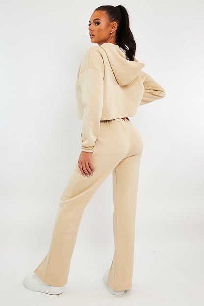 Beige Front Split Wide Leg Joggers - Jenise