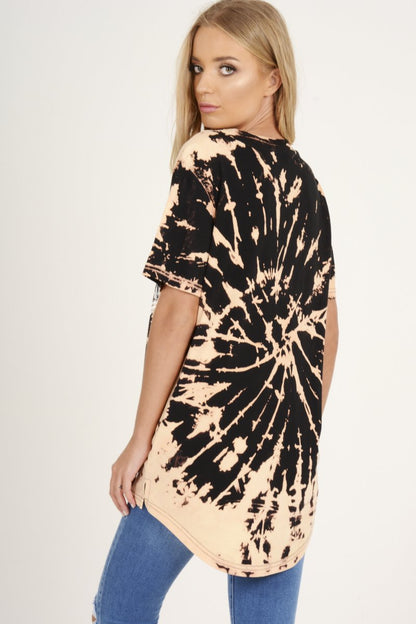 Black Acid Wash Rock Angel Slogan T-shirt Dress - Eden