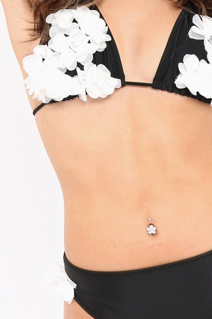Black And White Applique Flower Bikini Set - Halley