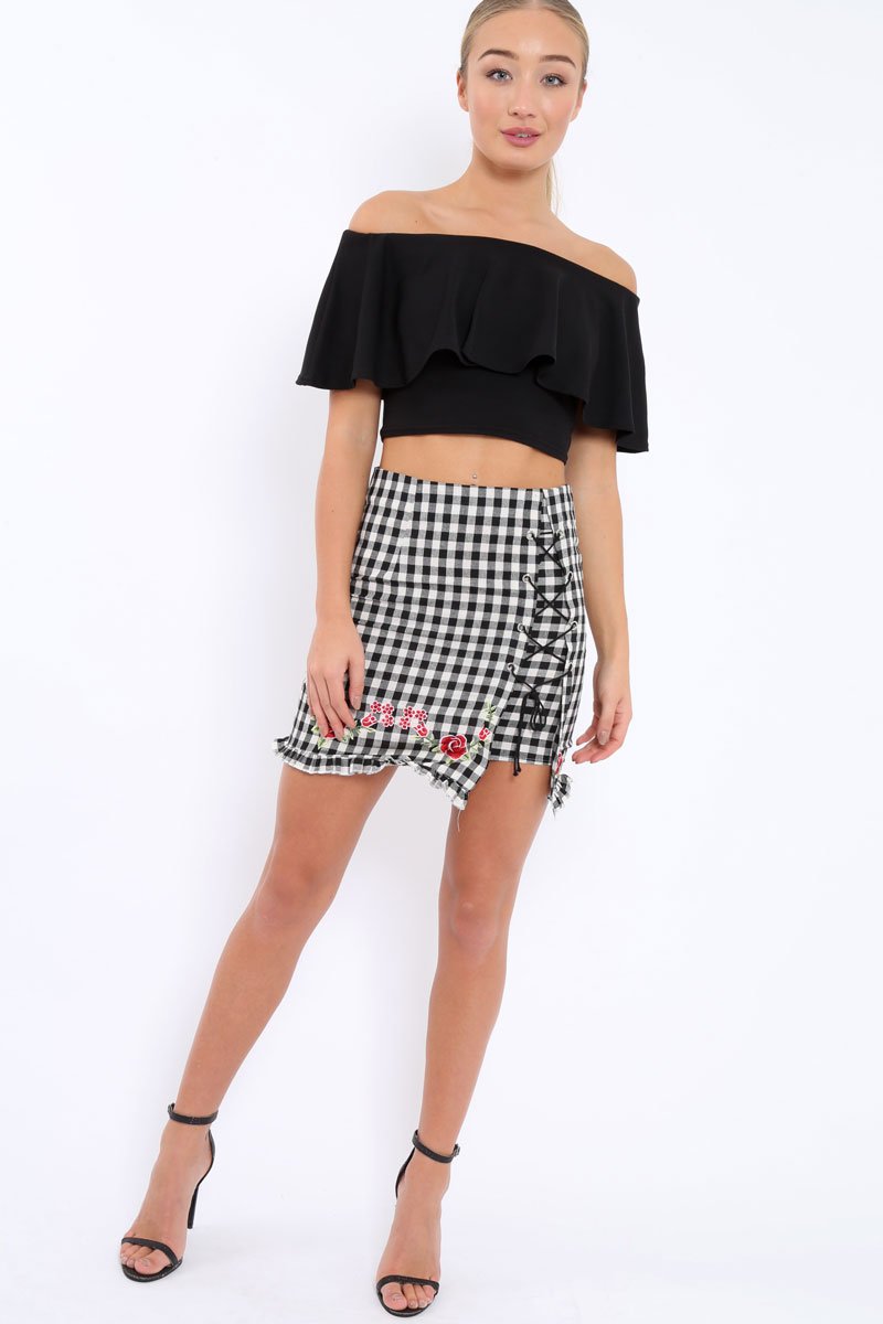 Black Bardot Crop Top - Justine