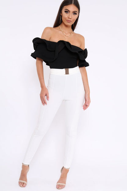 Black Bardot Extreme Frill Bodysuit - Diandra