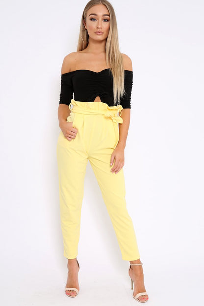 Black Bardot Ruched Front and Cut Out Bodysuit - Olivya