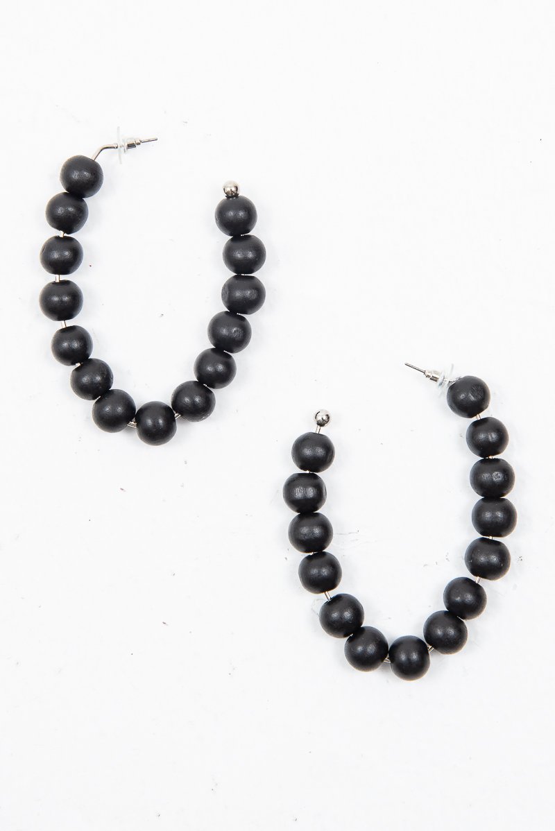 Black Beaded Hoop Earring - Amyja