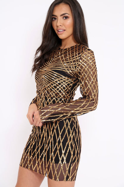 Black and Gold Sequin Bodycon Dress - Lexy