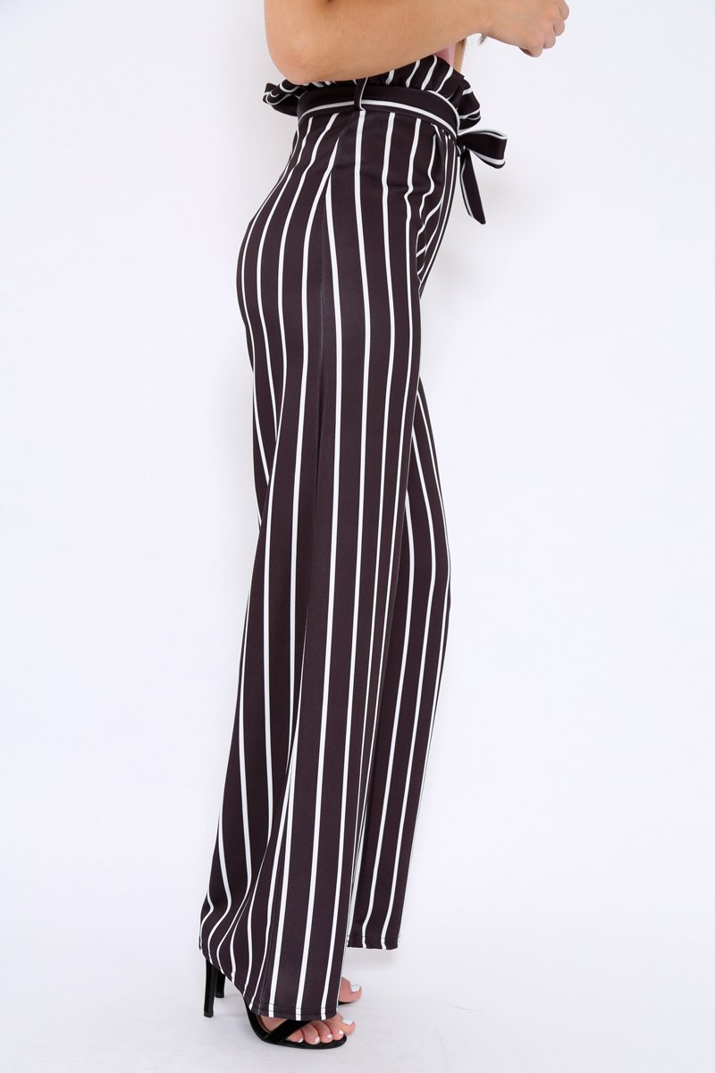 Black and White Stripe Paper Bag Tie Waist Wide Leg Trousers - Kennedy