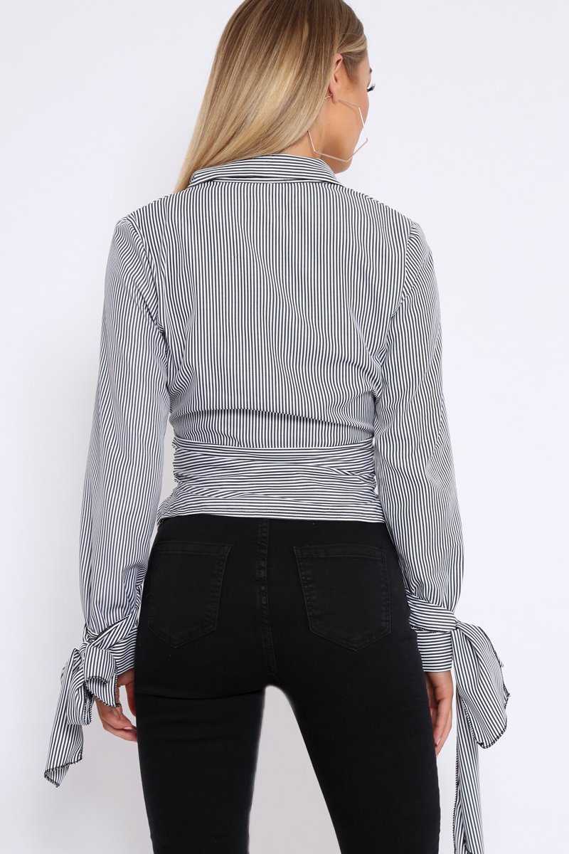 Black and White Stripe Tie Shirt - Jenica