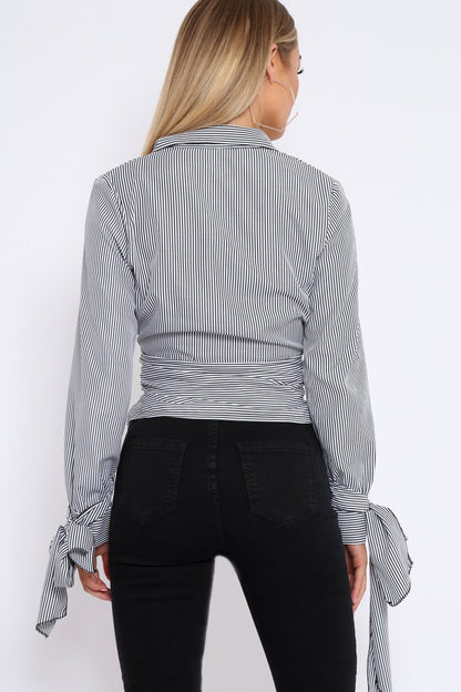 Black and White Stripe Tie Shirt - Jenica