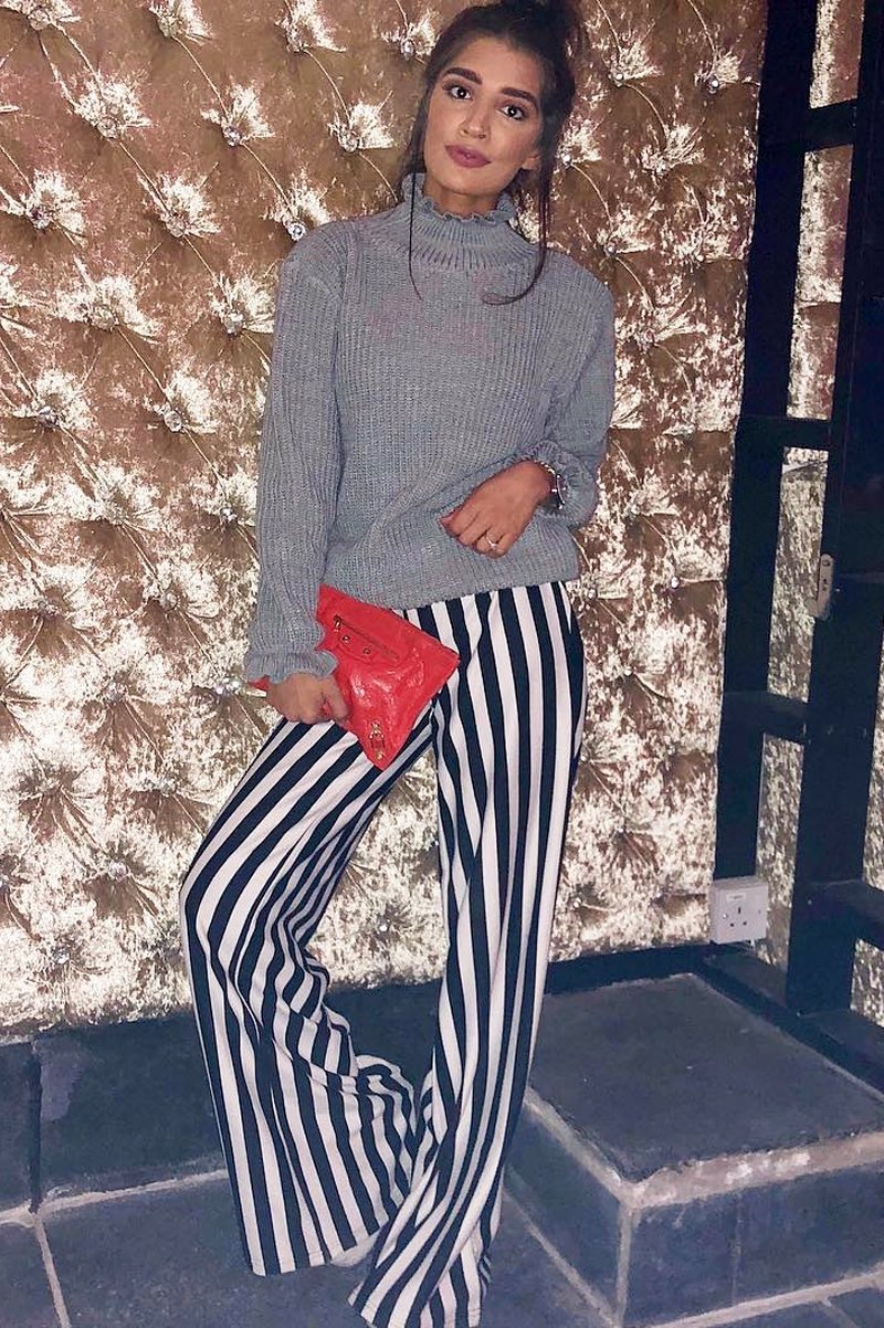 Black and White Striped Wide Leg Trousers - Blakley