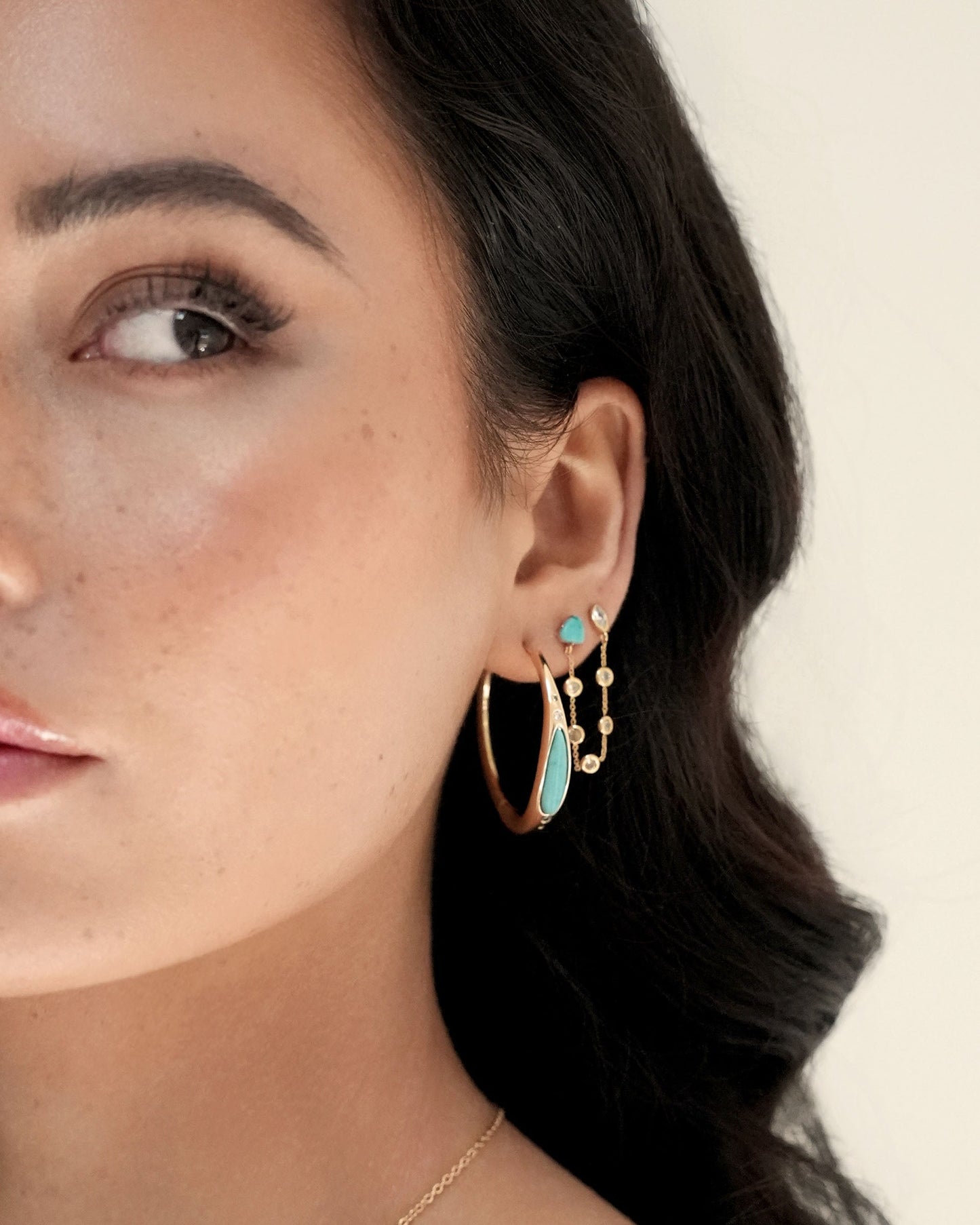 Double Piercing Turquoise Earrings