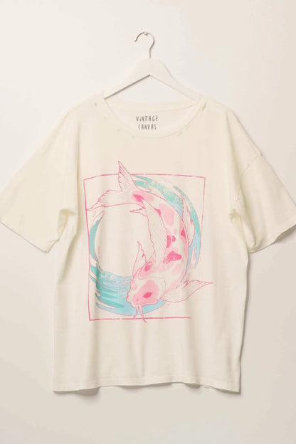 Playing Koi Oversized Distressed Grpahic Tee