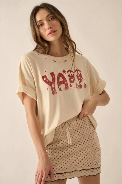 Y'all Cowboy Boots Oversize Distressed Graphic Tee