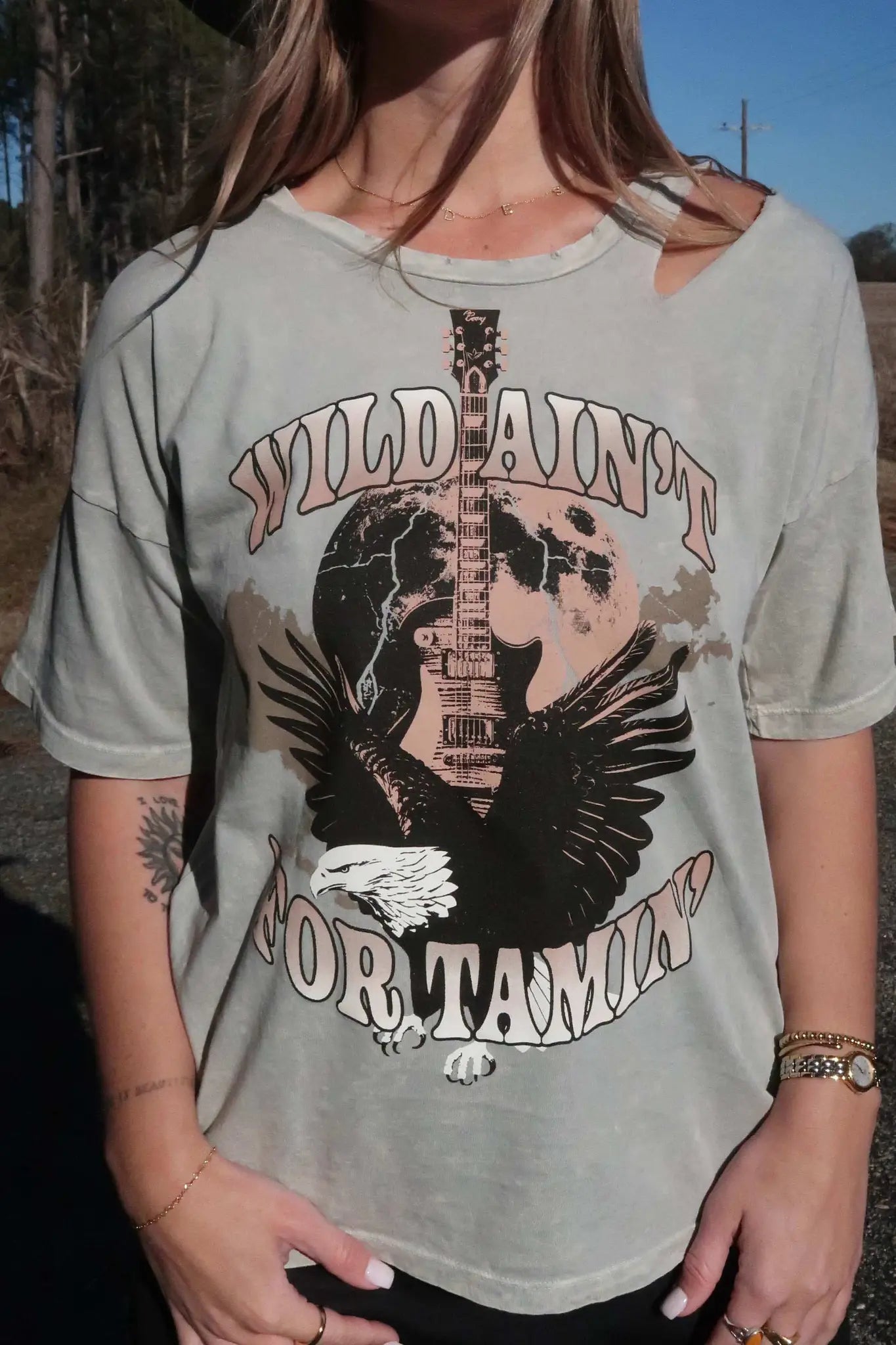Wild Ain't For Tamin' Slashed Graphic Tee