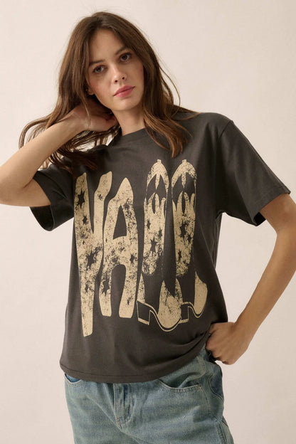 Y'All Cowboy Boots Vintage-Print Graphic Tee