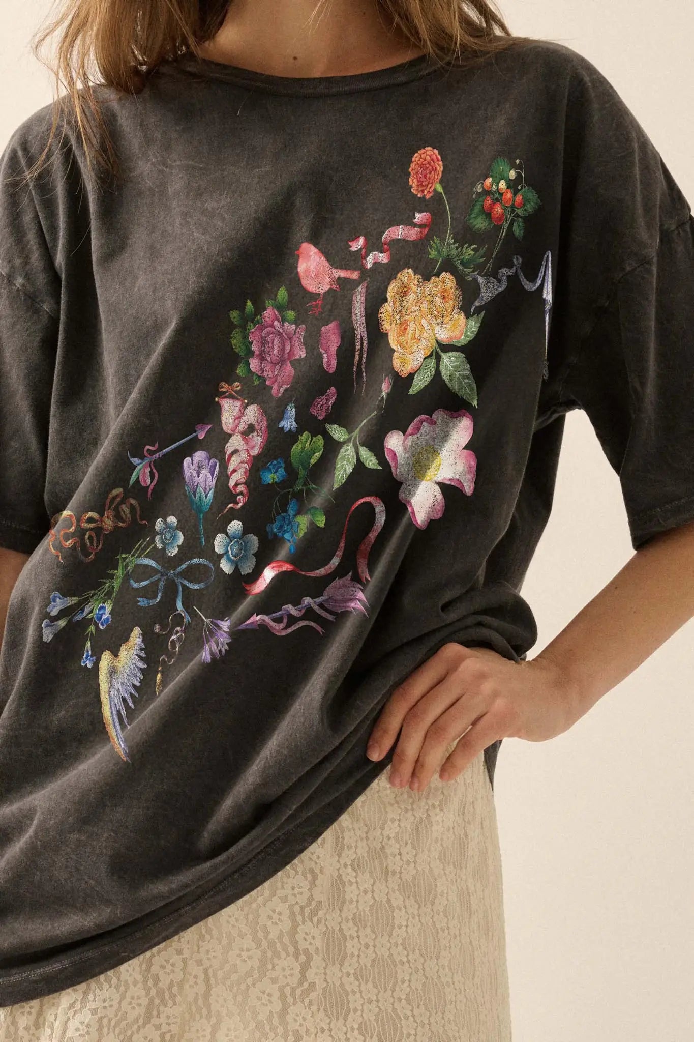 Fantasy Garden Vintage-Wash Floral Graphic Tee