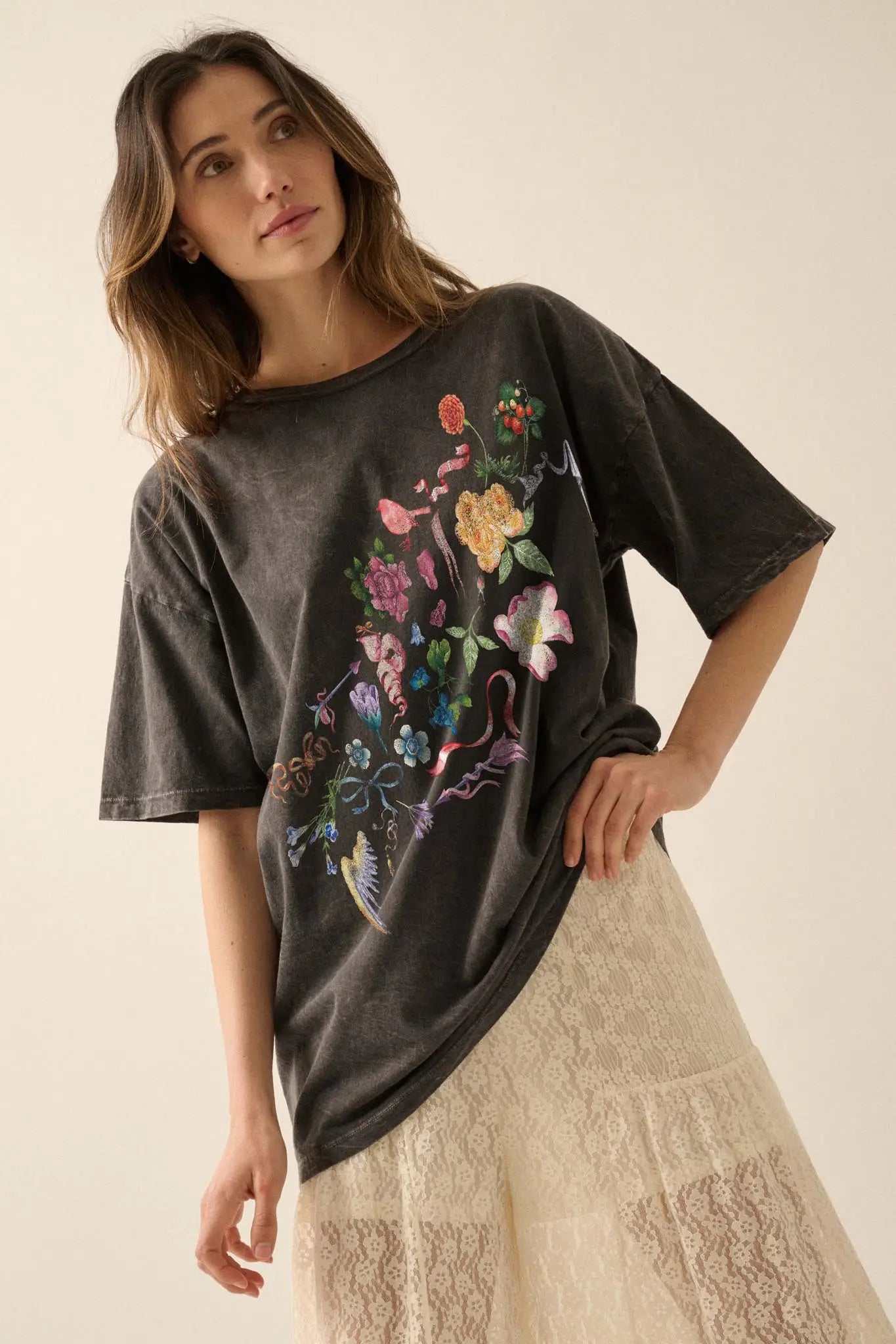 Fantasy Garden Vintage-Wash Floral Graphic Tee