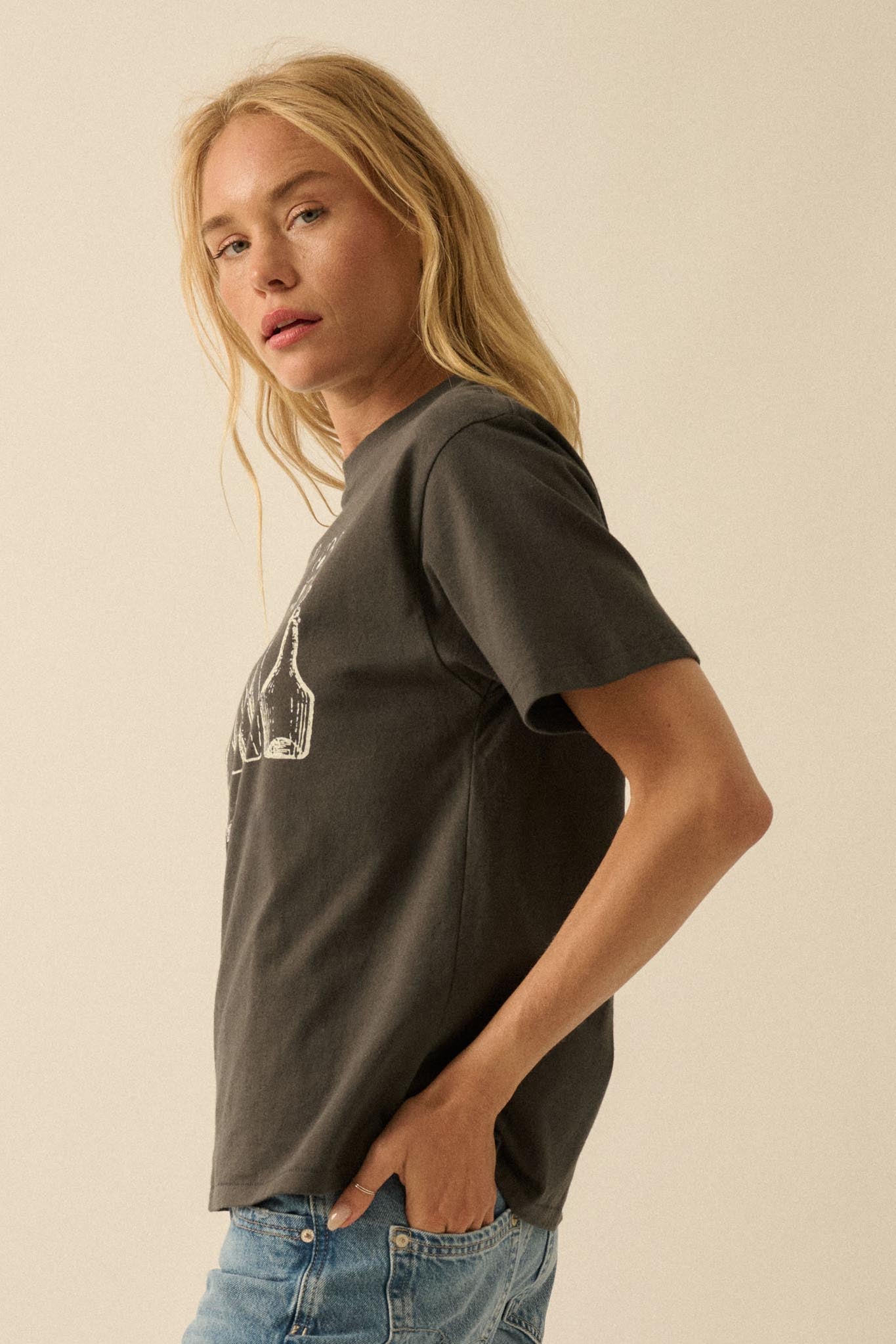 Blooming Bottles Vintage-Print Floral Graphic Tee