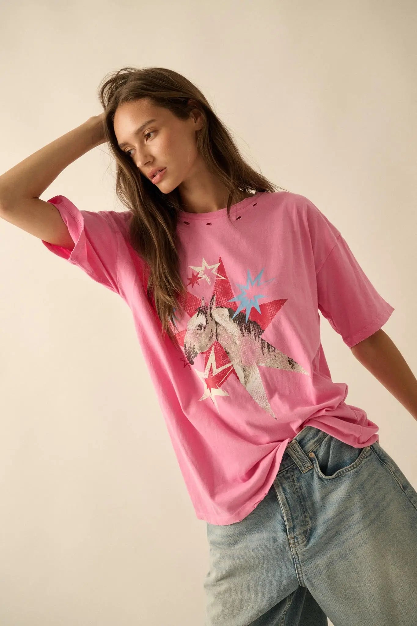 Star Horse Distressed Oversize Graphic Tee