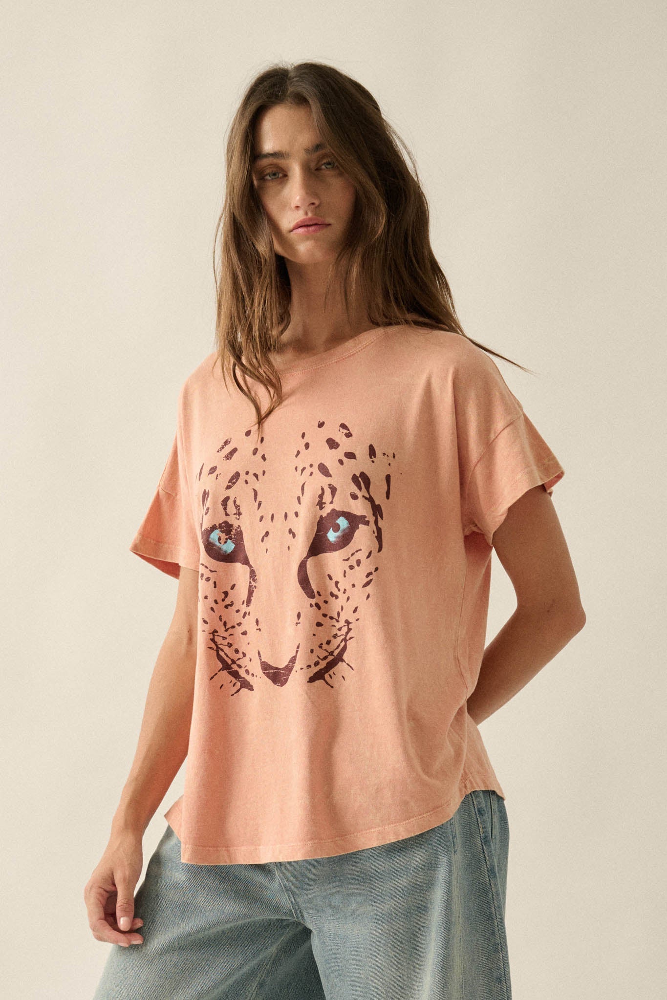 Hungry Eyes Vintage-Wash Cheetah Graphic Tee