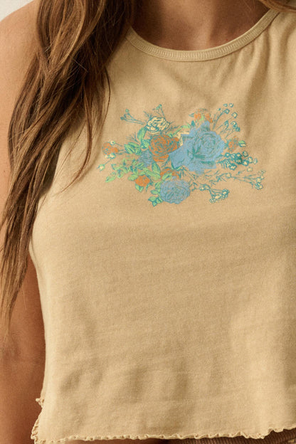 Vintage Bouquet Lettuce-Edge Graphic Tank Top