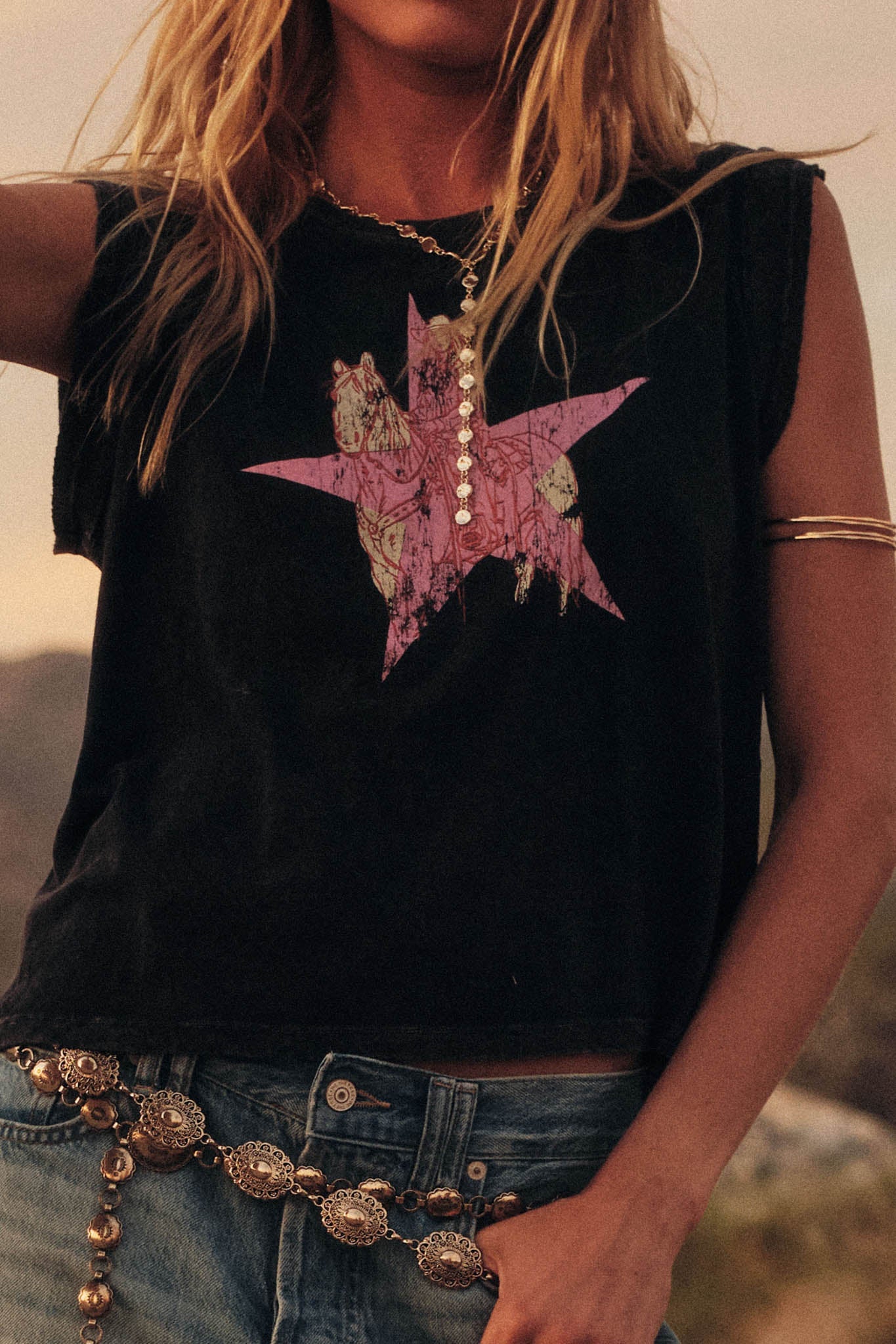 Star Rider Vintage Cowgirl Sleeveless Graphic Tee