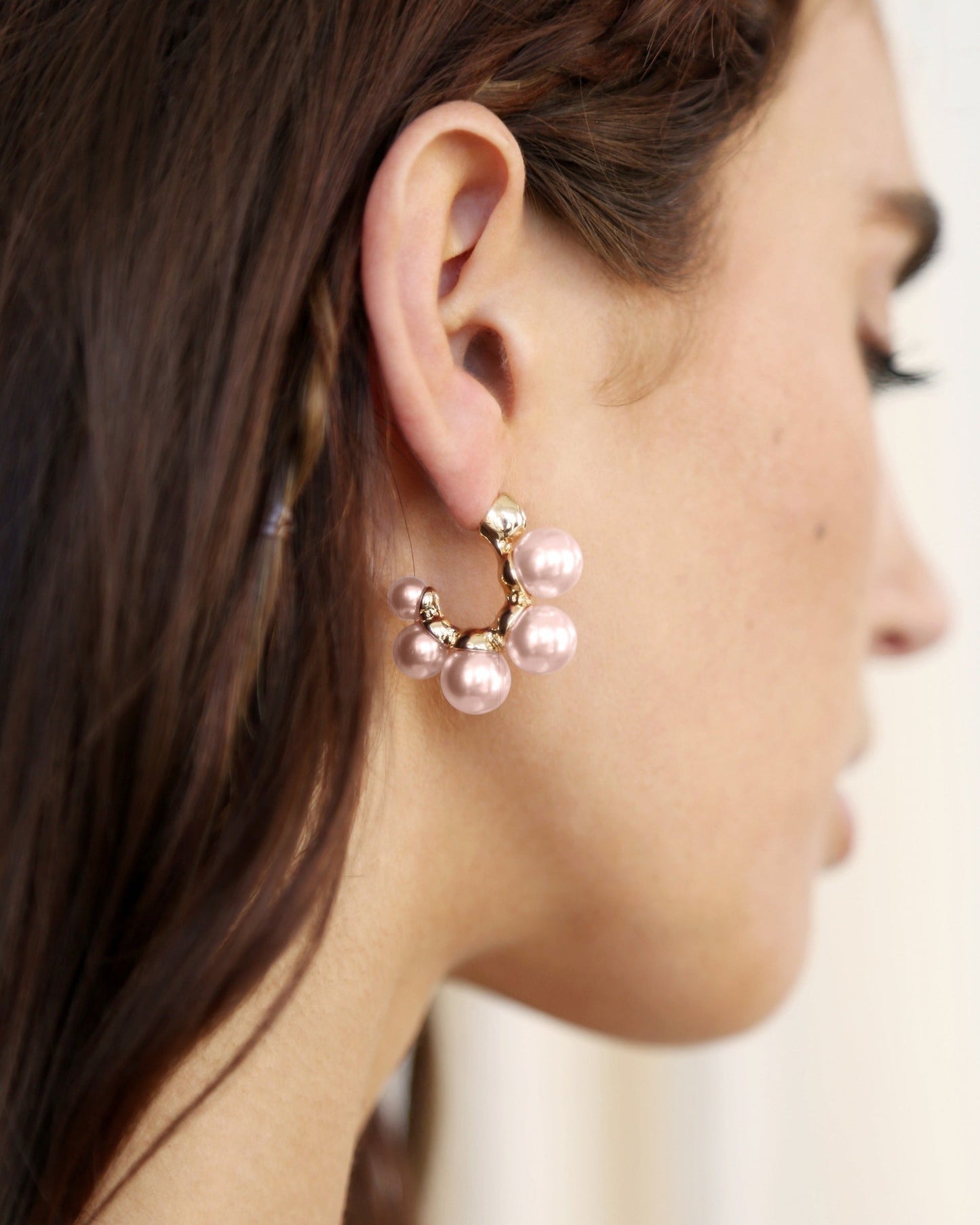 Five Pearls Hoop Earrings