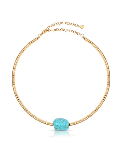 Gold Beaded Turquoise Nugget Necklace