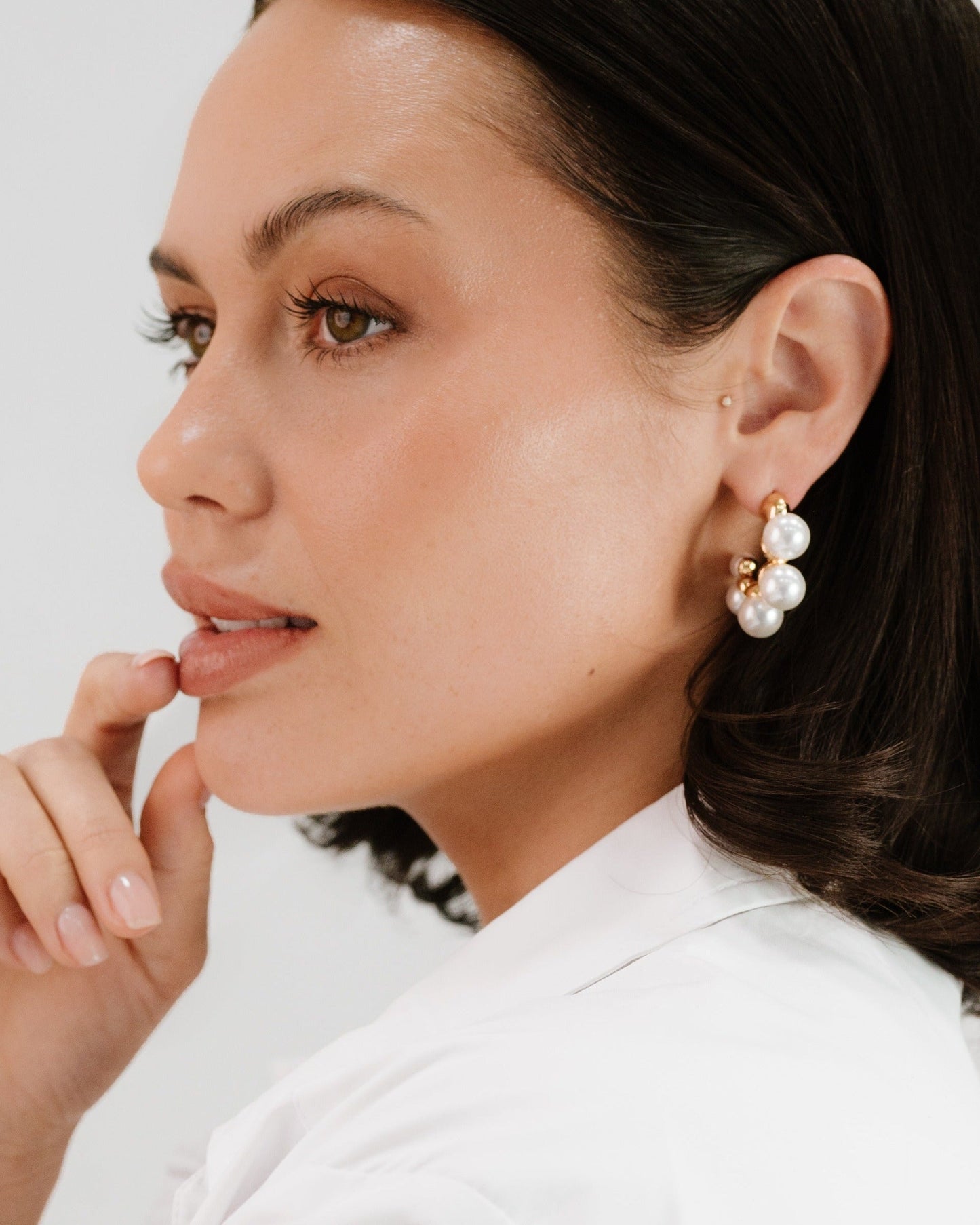 Five Pearls Hoop Earrings