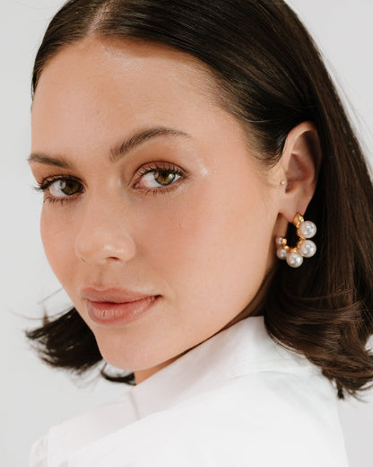 Five Pearls Hoop Earrings