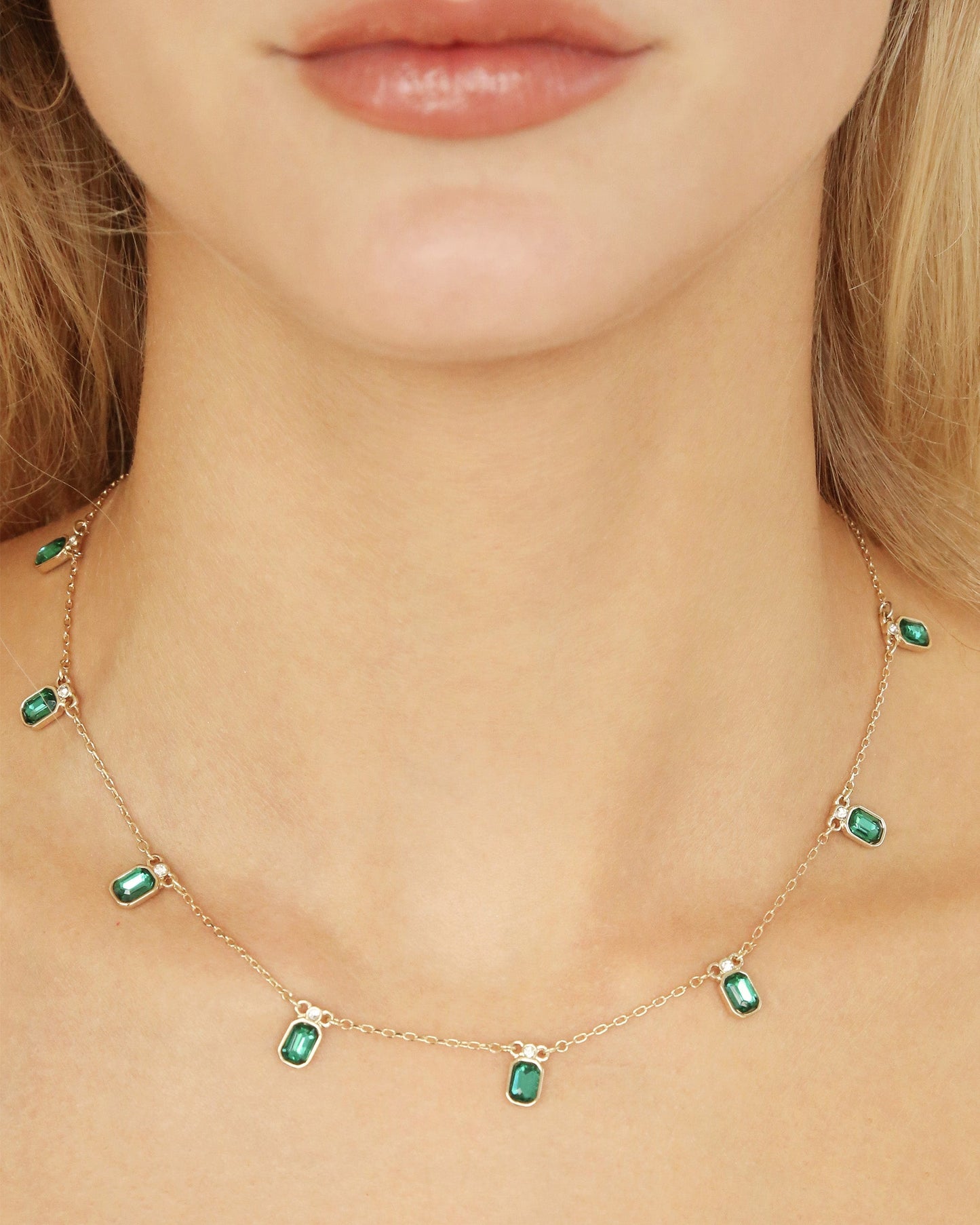 Emerald Deco Charm Necklace