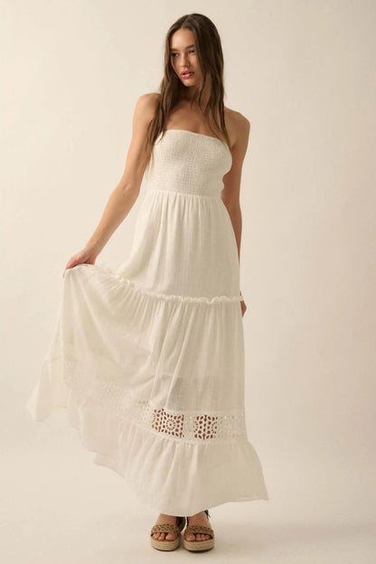 Free at Heart Lace-Inset Strapless Maxi Dress