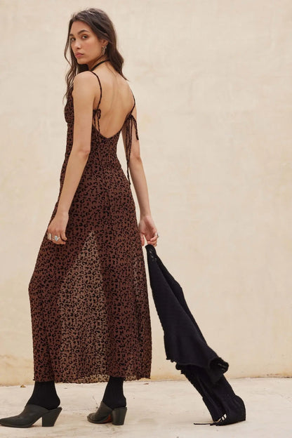 Wild Romance Leopard Mesh Cowl-Neck Maxi Dress