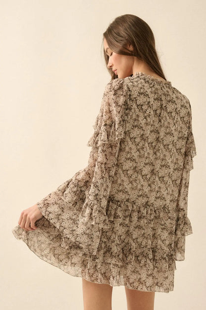 Beautiful Embrace Floral Chiffon Ruffle Mini Dress