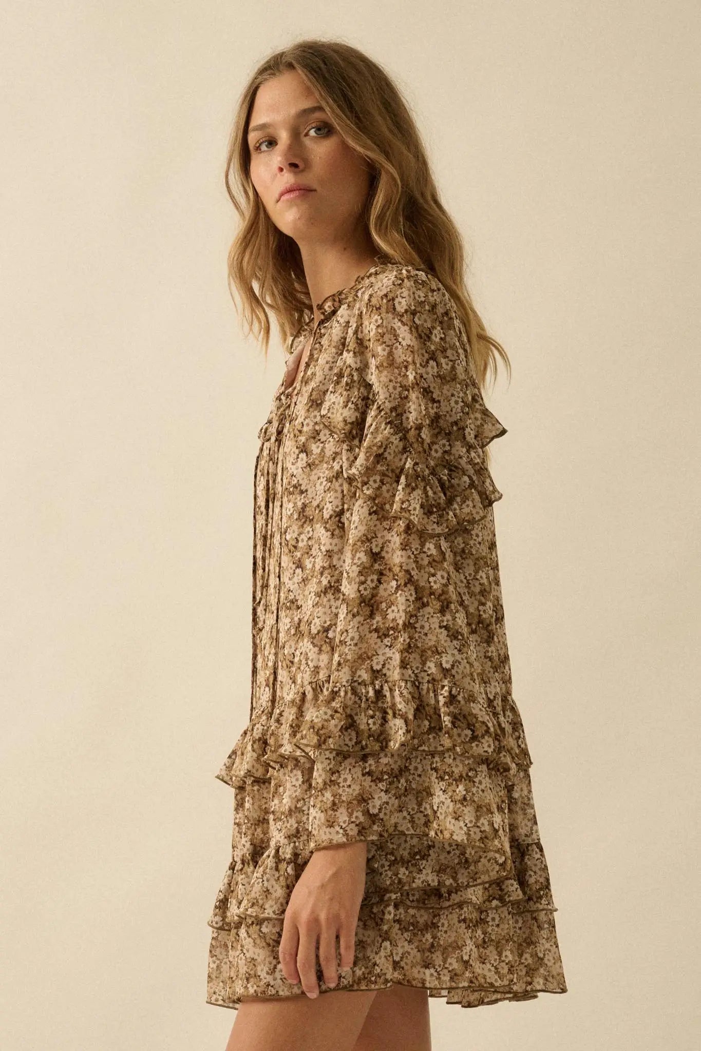 Beautiful Embrace Floral Chiffon Ruffle Mini Dress